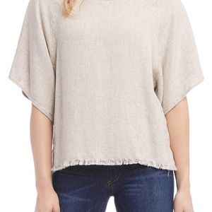 Karen Kane Modern Sleeve Fringe Blouse Top Beige